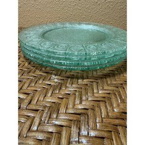 Vintage Indiana Pressed Glass Dinner Plates Green Diamond Pattern Set Of 4